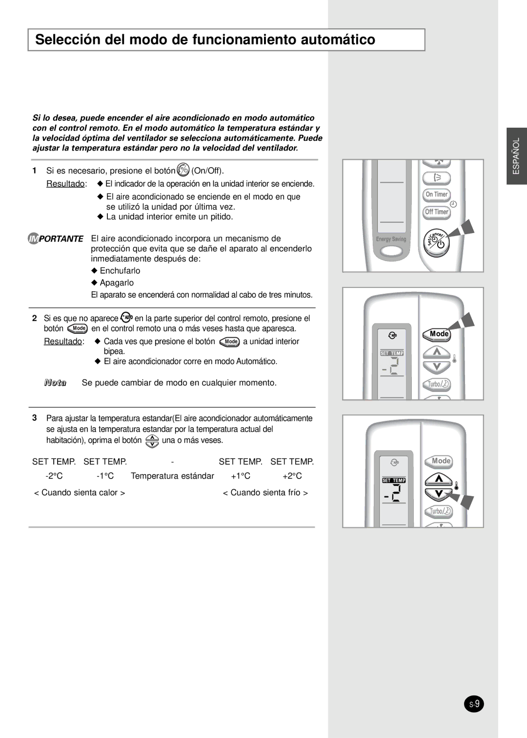 Samsung SC24AS6 manual Selección del modo de funcionamiento automático 