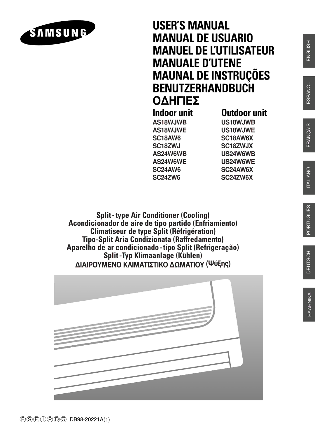 Samsung SC18ZWJ, SC24ZW6X manual Indoor unit 