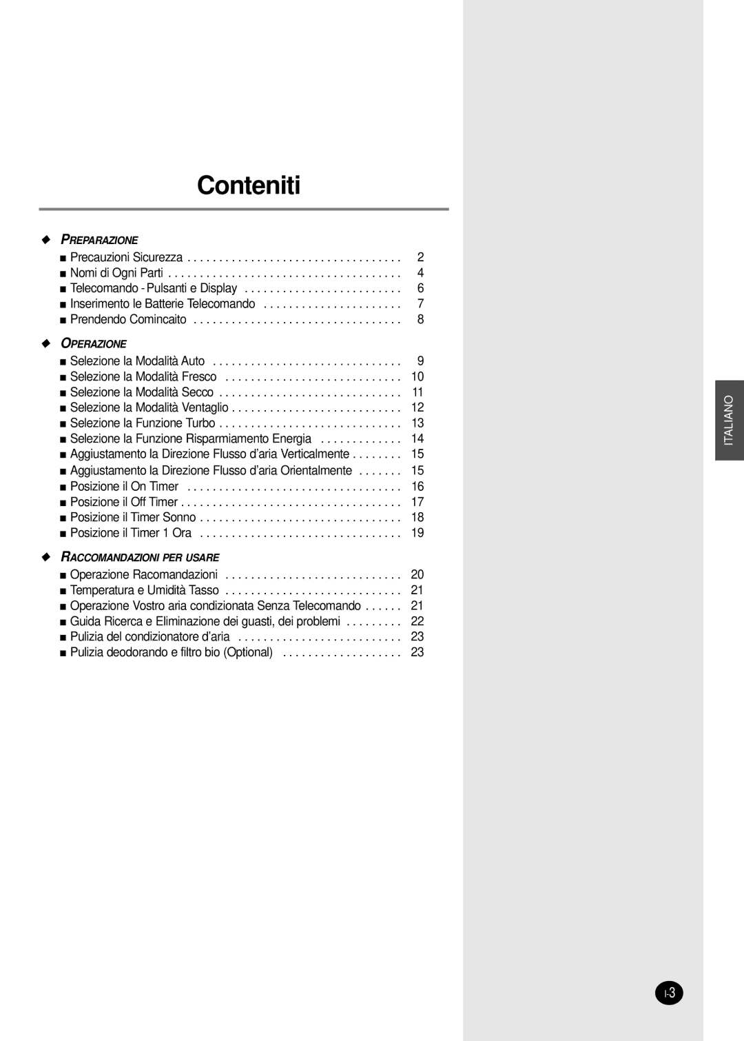 Samsung SC24ZW6X, SC18ZWJ manual Conteniti 