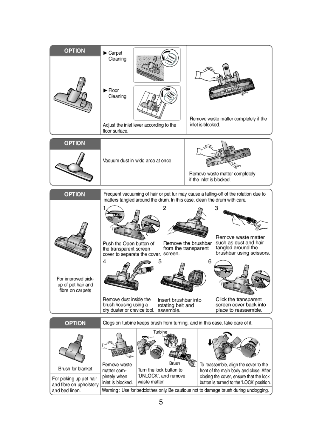 Samsung SC8431 operating instructions Option Carpet 