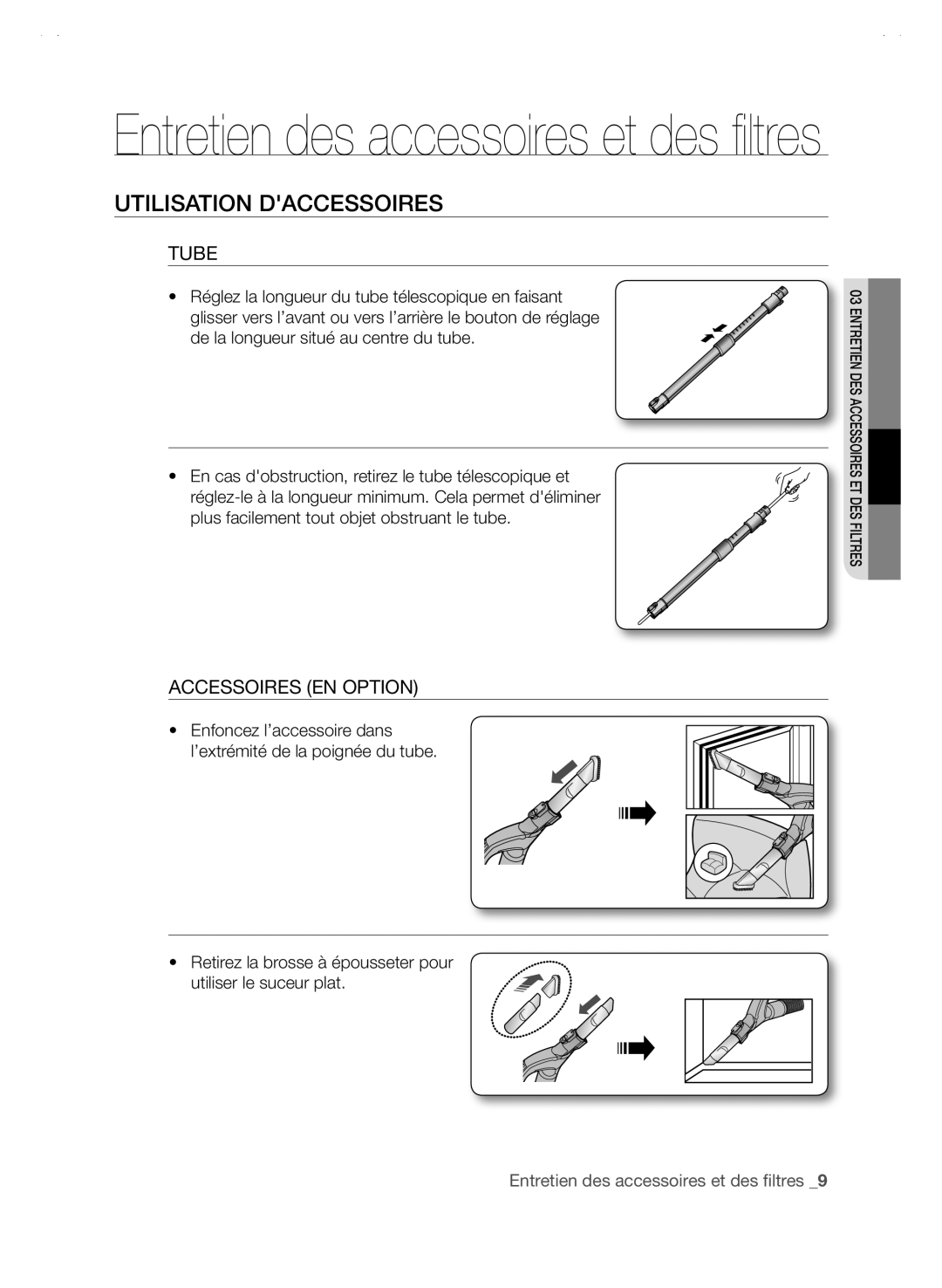 Samsung SC88P user manual Utilisation dACCESSOIRES, Tube, Accessoires EN Option 