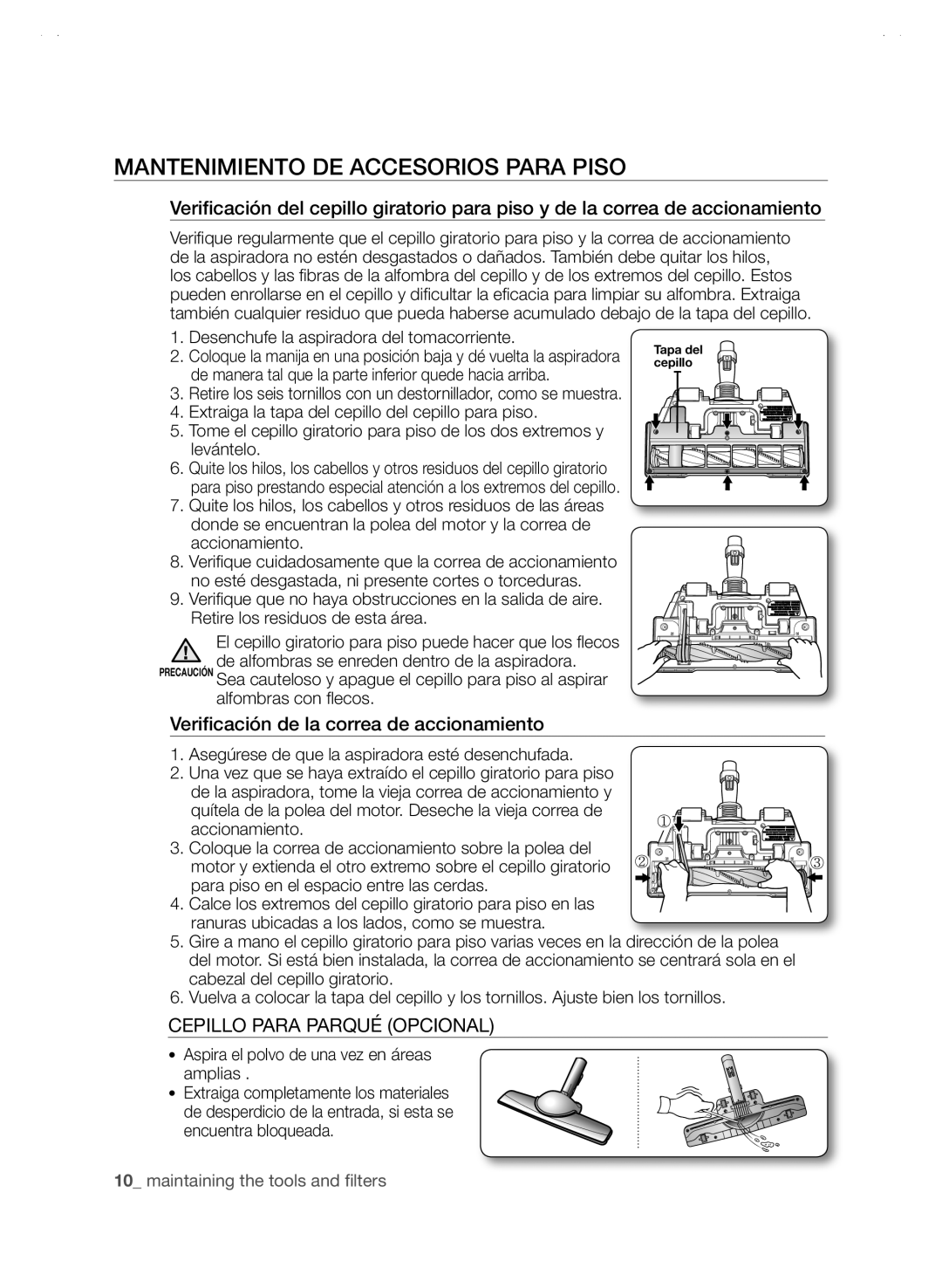 Samsung SC88P user manual Mantenimiento DE Accesorios Para Piso, Cepillo Para Parqué Opcional 