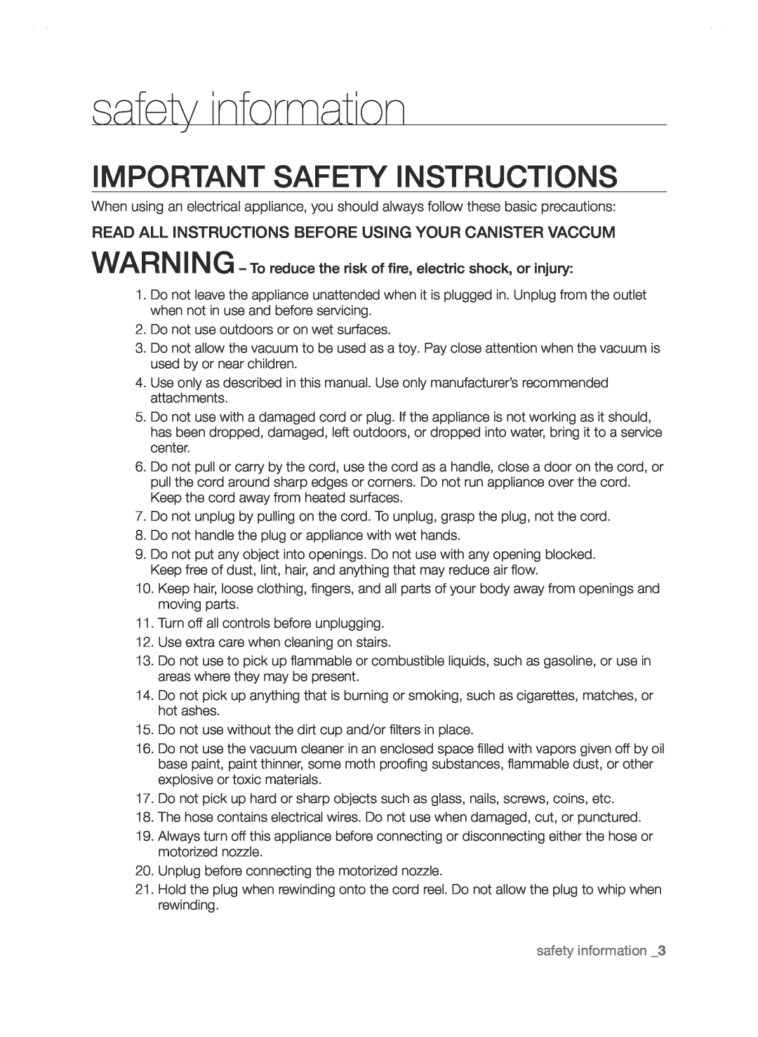 Samsung SC88P user manual Important Safety Instructions, safety information _3 