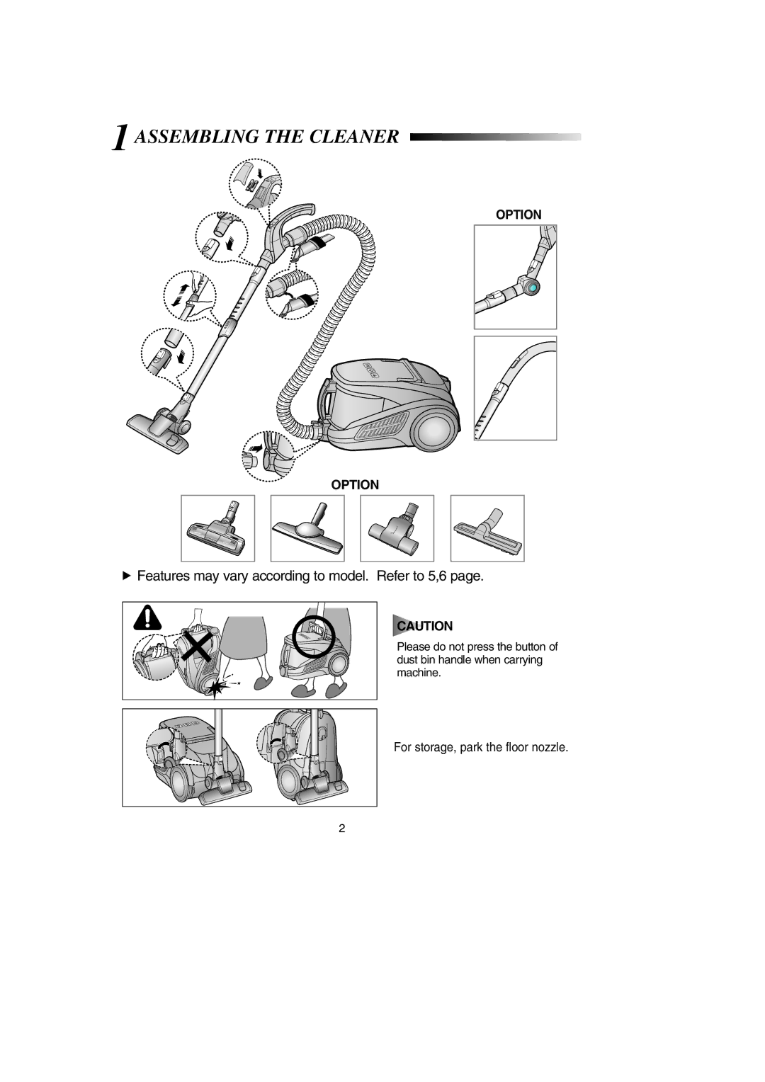 Samsung DJ68-00369L, SC9190 1ASSEMBLING the Cleaner, Features may vary according to model. Refer to 5,6 