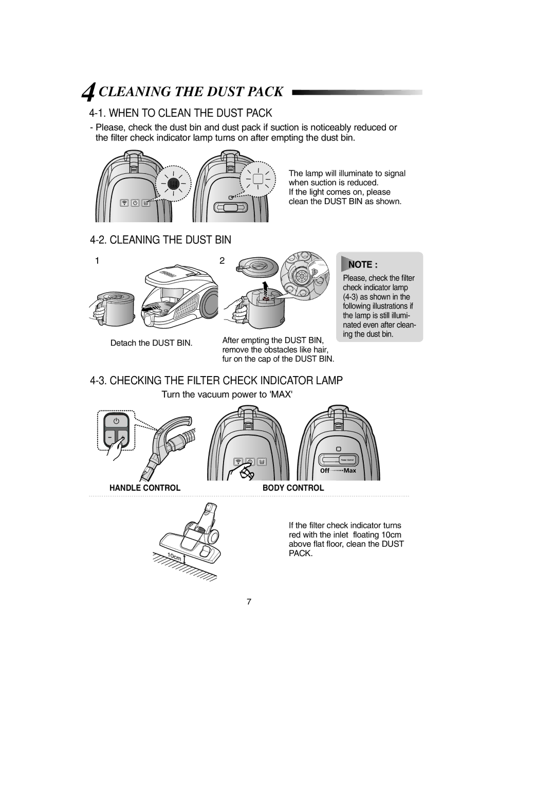 Samsung SC9190, DJ68-00369L 4CLEANING the Dust Pack, When to Clean the Dust Pack, Cleaning the Dust BIN 