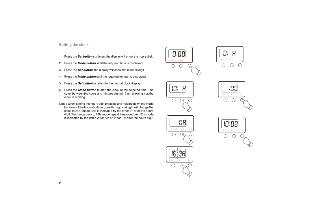 Samsung SC9908 manual Setting the clock 