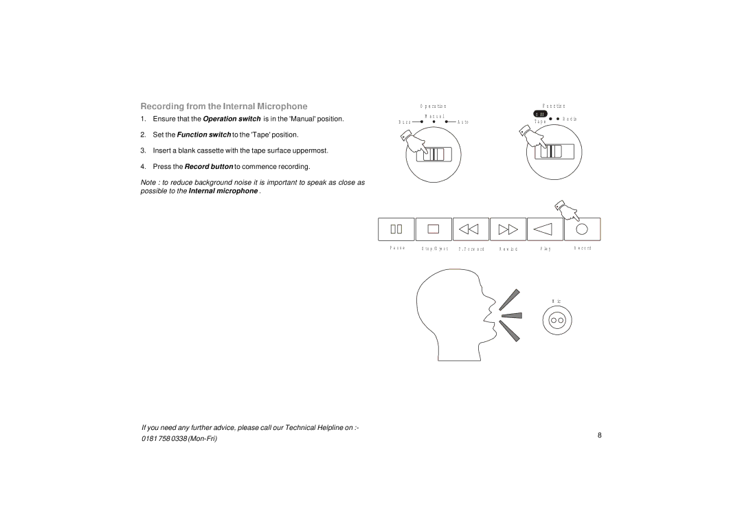 Samsung SC9908 manual Recording from the Internal Microphone 