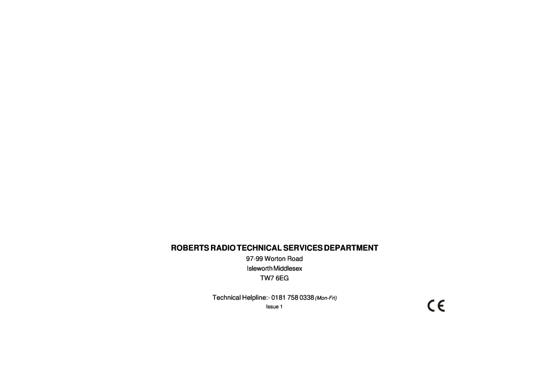 Samsung SC9908 manual Roberts Radio Technical Services Department, Worton Road Isleworth Middlesex TW7 6EG 