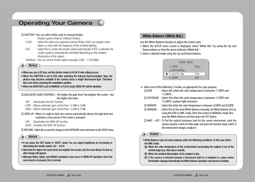 Samsung SCB-2000PD, SCB-2000PH, SCB-2000ND manual White Balance White Bal, Flk, Esc 