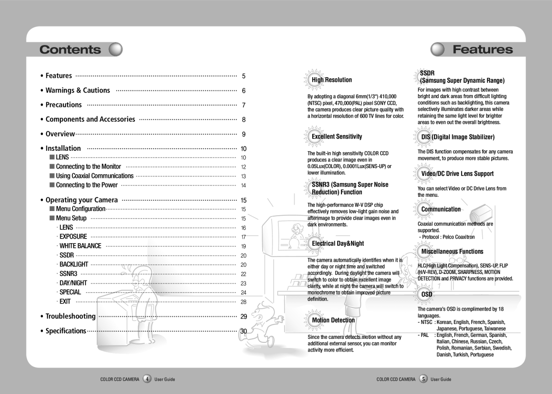 Samsung SCB-2000PH, SCB-2000ND, SCB-2000PD manual Contents, Features 