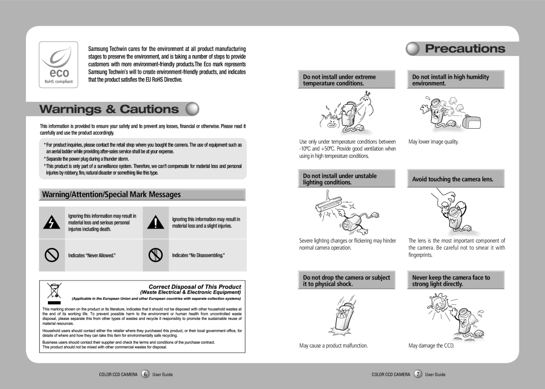 Samsung SCB-2000PD, SCB-2000PH, SCB-2000ND manual Precautions 