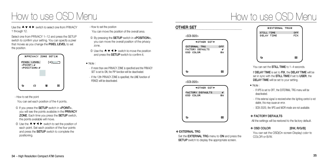 Samsung SCB-2020, SCB-3020 user manual Other SET, External TRG, Factory Defaults, OSD Color 