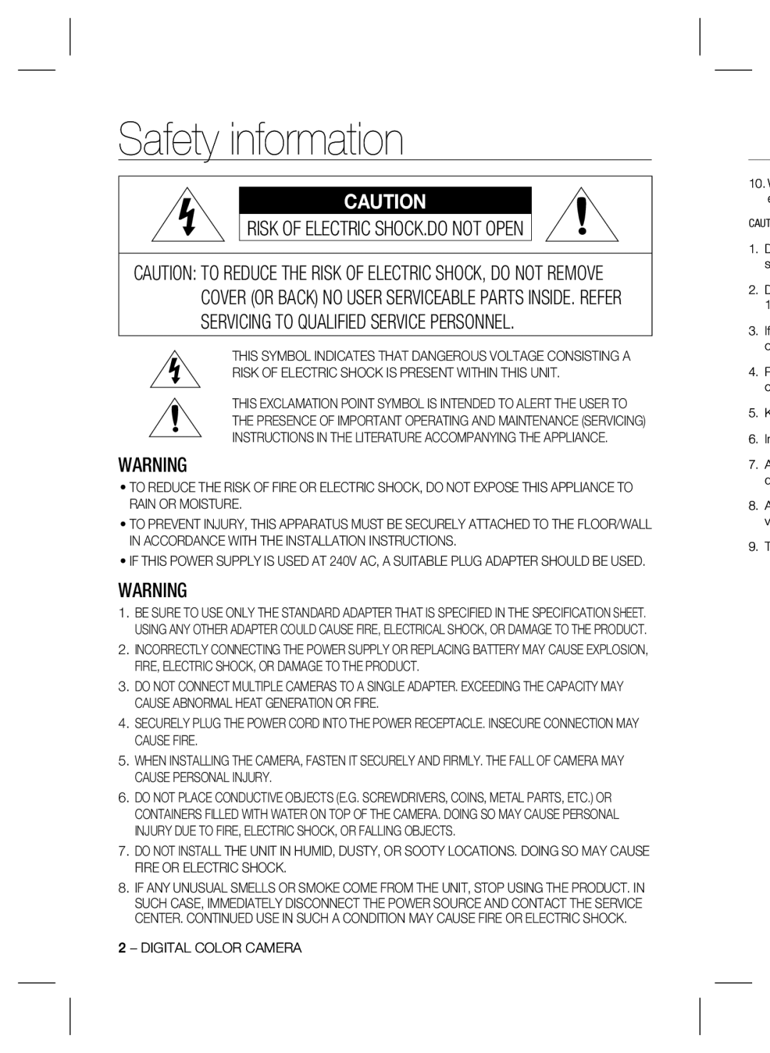 Samsung SCB-4000(P) user manual Safety information, Digital Color Camera 