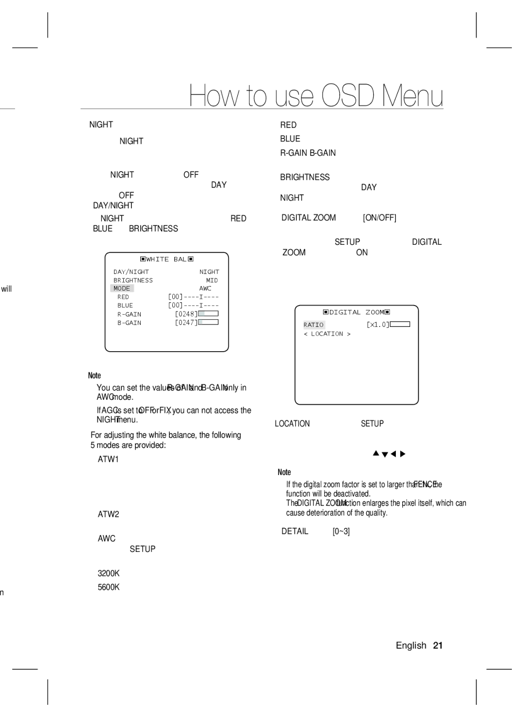 Samsung SCB-4000(P) user manual Will Ernal, Modes are provided, Digital Zoom 