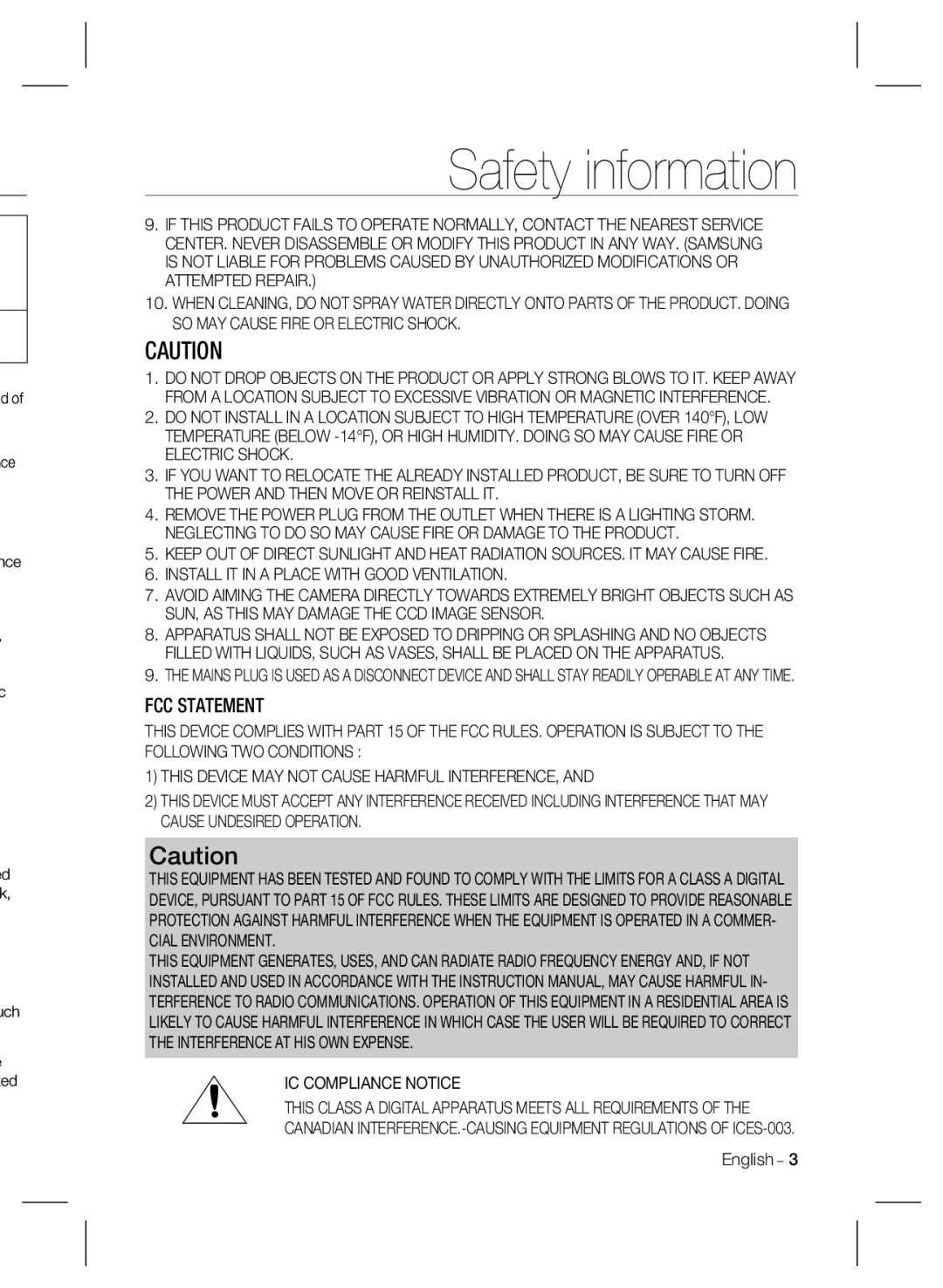 Samsung SCB-4000(P) user manual FCC Statement, Nce Uch, IC Compliance Notice, English 