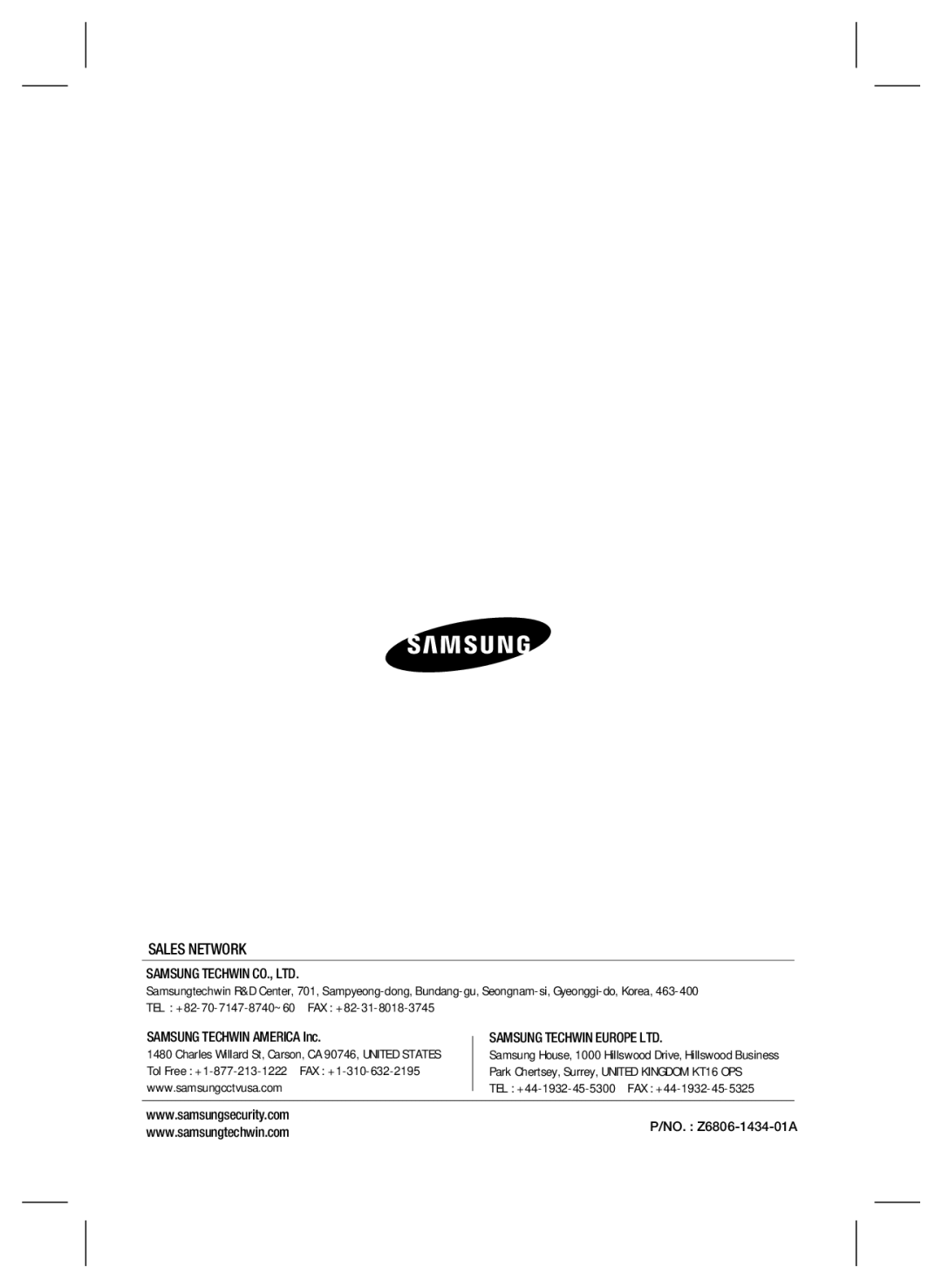 Samsung SCB-4000(P) user manual Sales Network 