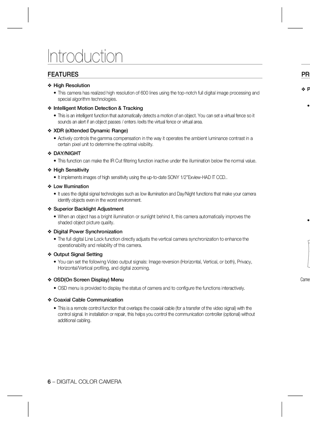 Samsung SCB-4000(P) user manual Introduction, Features, High Resolution, Day/Night 