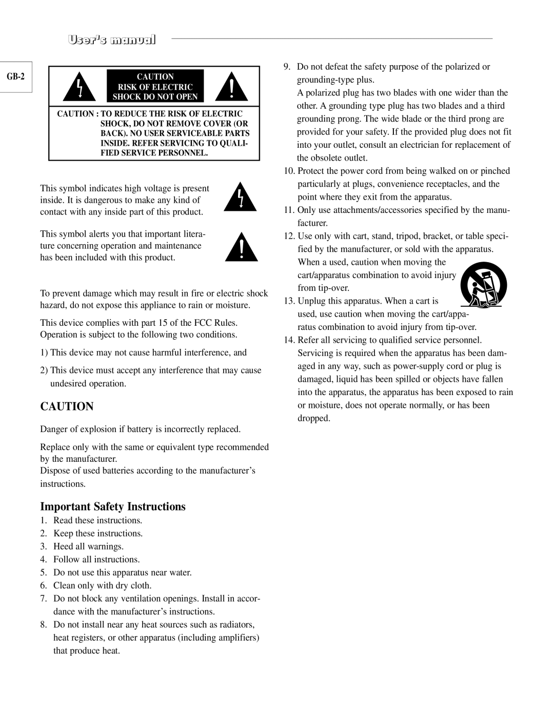 Samsung SCC-101BP/TRK, SCC-100BP manual Important Safety Instructions, GB-2 