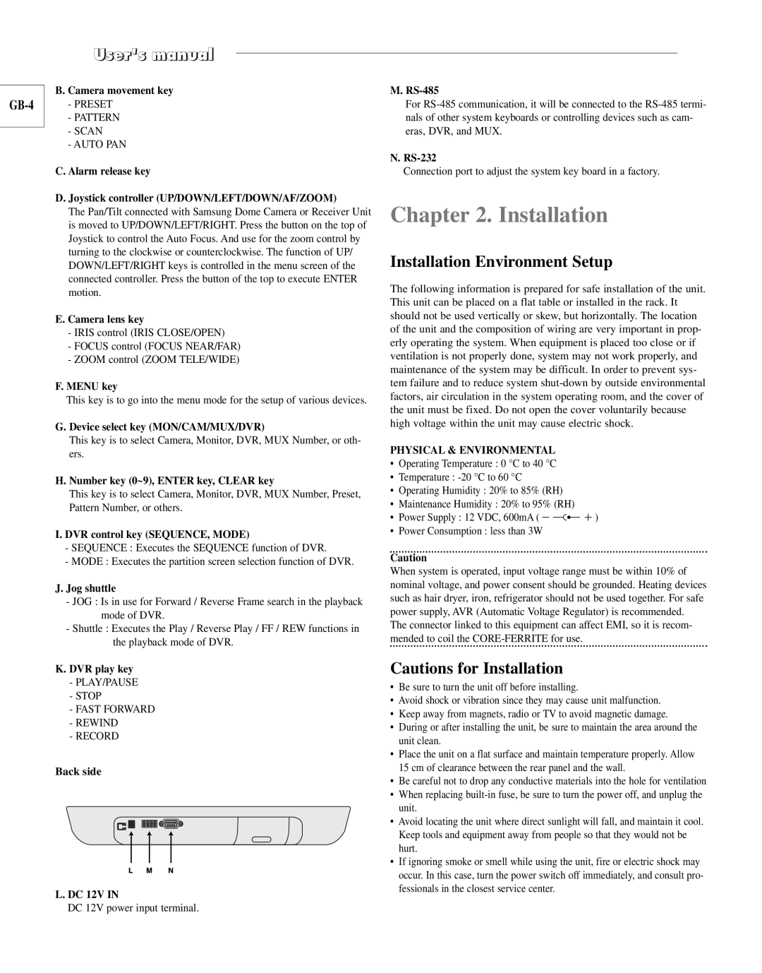 Samsung SCC-100BP, SCC-101BP/TRK manual Installation Environment Setup, GB-4 