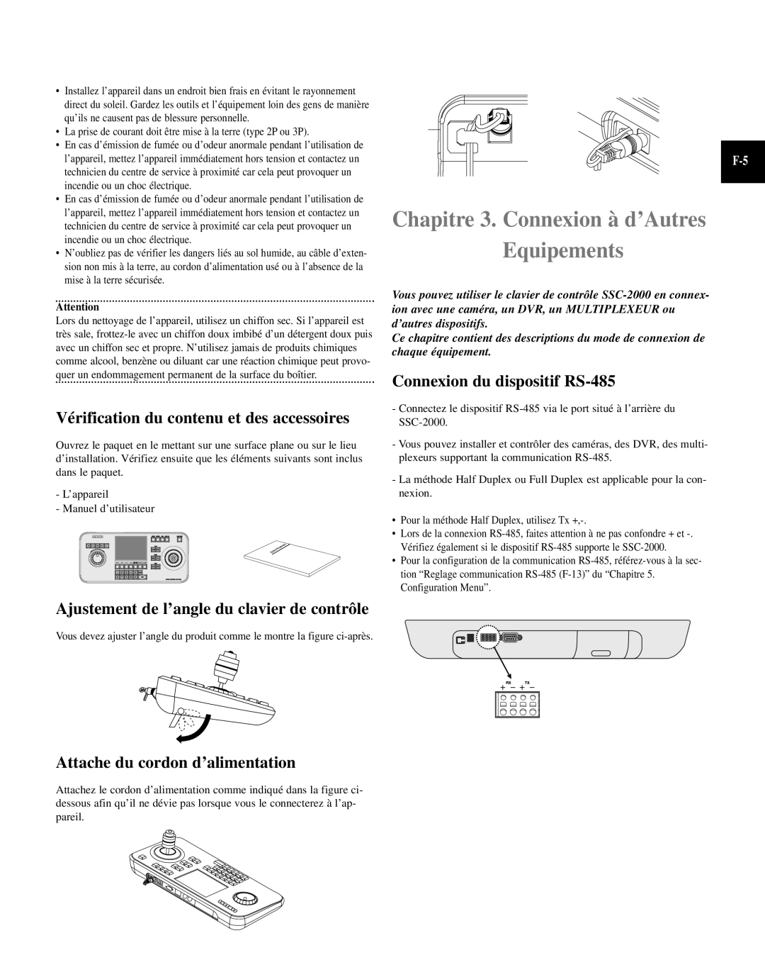 Samsung SCC-101BP, SCC-100BP manual Chapitre 3. Connexion à d’Autres Equipements, Vérification du contenu et des accessoires 