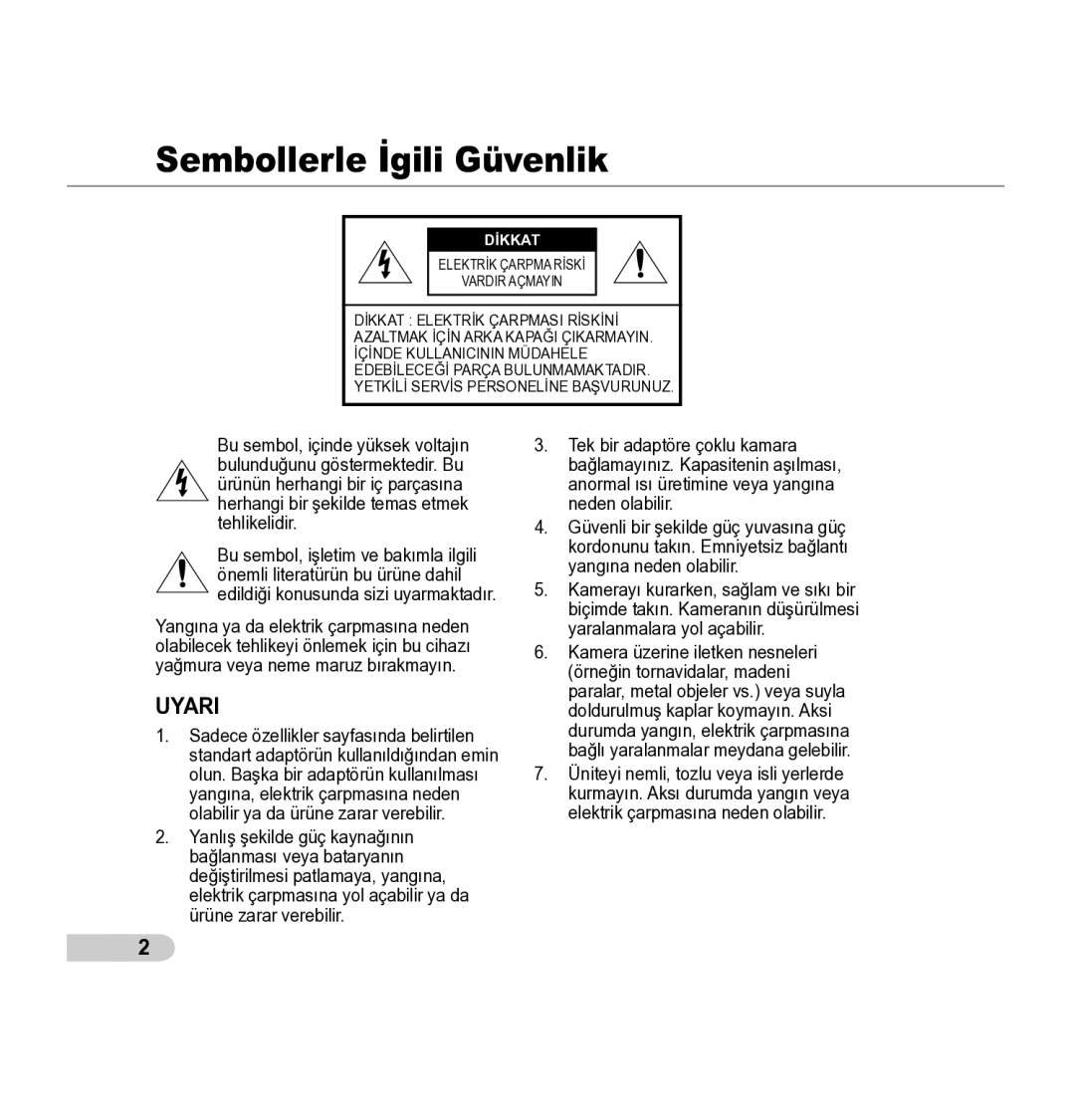 Samsung SCC-5395 manual Sembollerle İgili Güvenlik, Dİkkat 