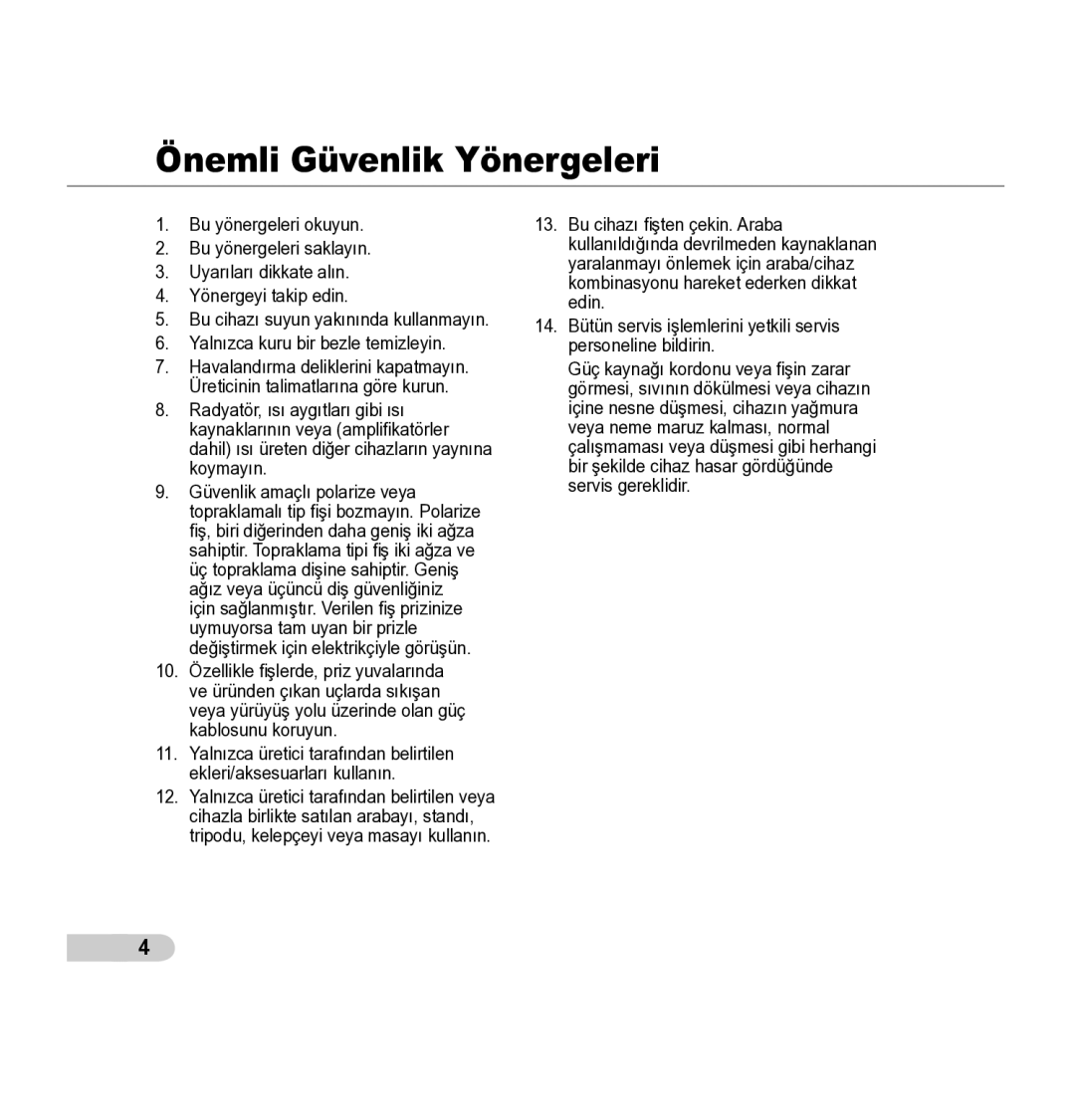 Samsung SCC-5395 manual Önemli Güvenlik Yönergeleri 