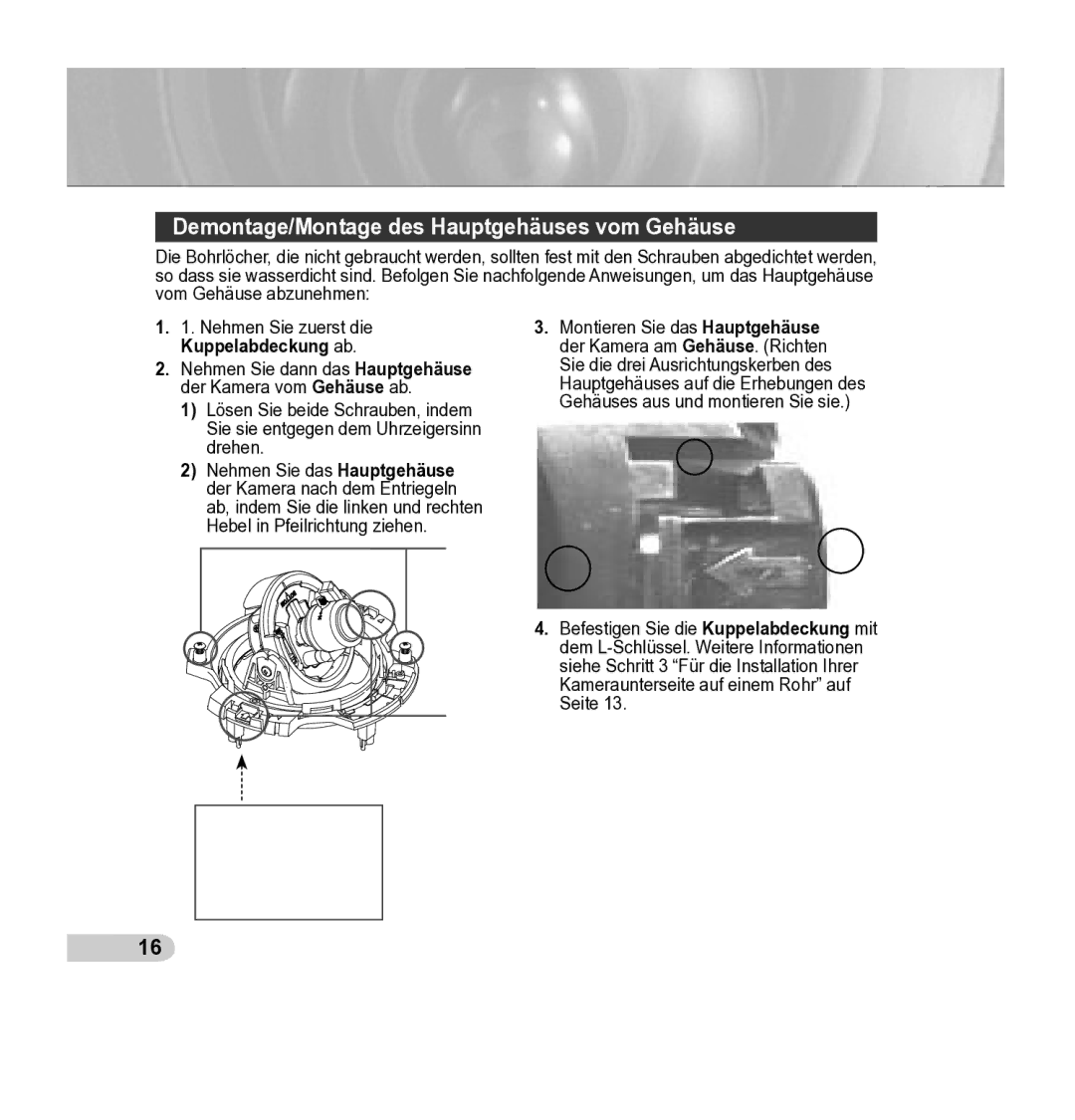 Samsung SCC-5395 manual Demontage/Montage des Hauptgehäuses vom Gehäuse 