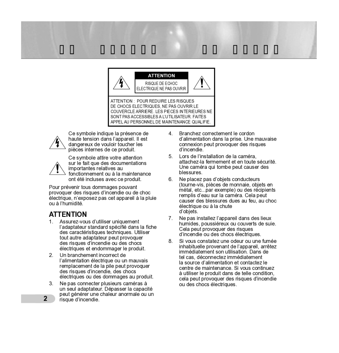 Samsung SCC-5395 manual Précautions de sécurité 