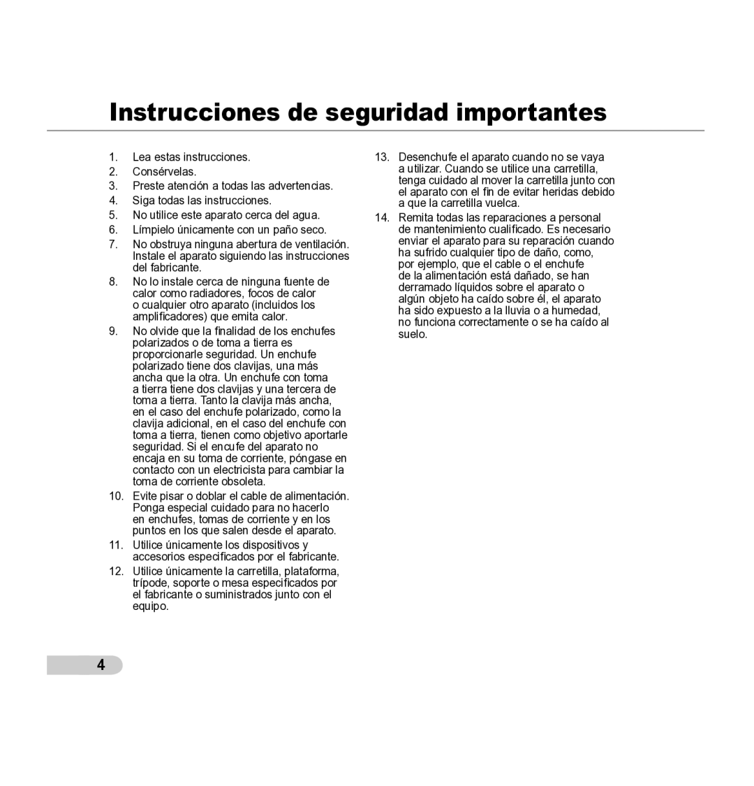 Samsung SCC-5395 manual Instrucciones de seguridad importantes 