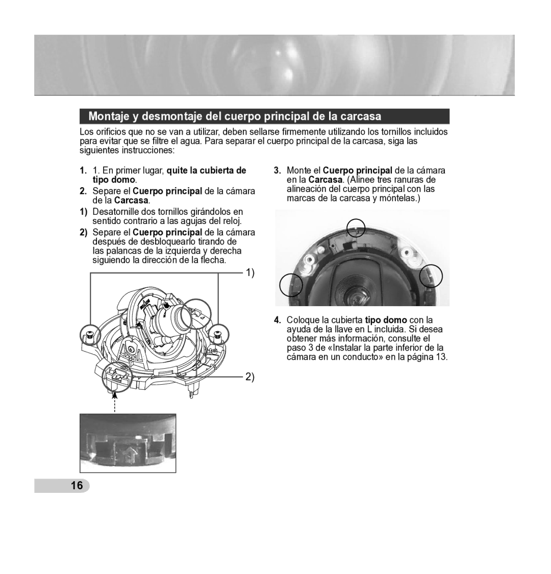 Samsung SCC-5395 manual Montaje y desmontaje del cuerpo principal de la carcasa 