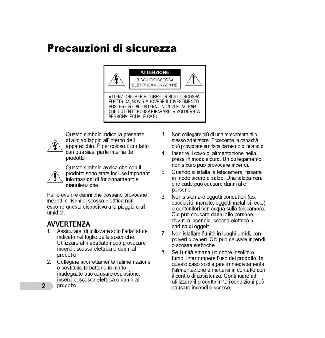 Samsung SCC-5395 manual Precauzioni di sicurezza, Attenzione 