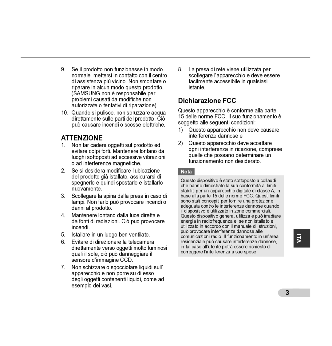 Samsung SCC-5395 manual Attenzione 