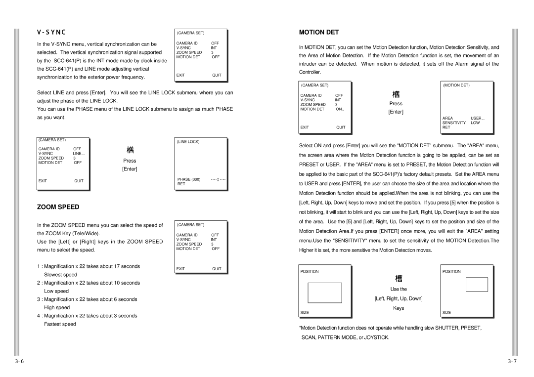 Samsung SCC-641P, SCC-641N manual Motion DET, Zoom Speed 