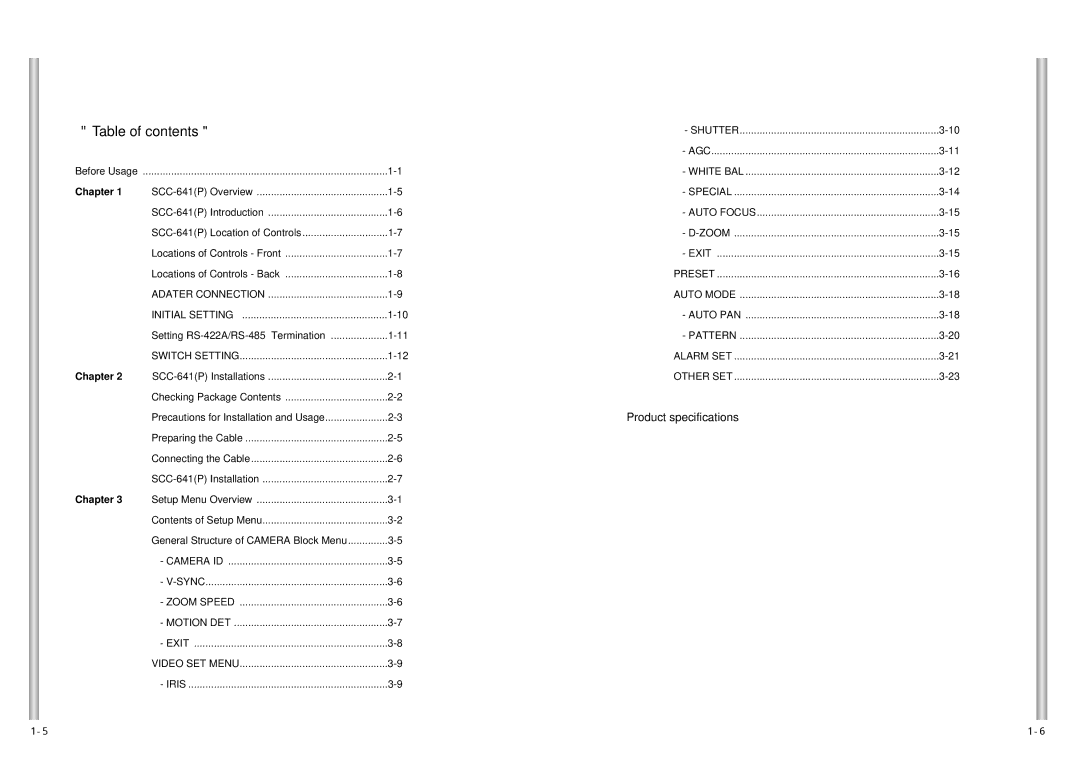 Samsung SCC-641P, SCC-641N manual Table of contents 