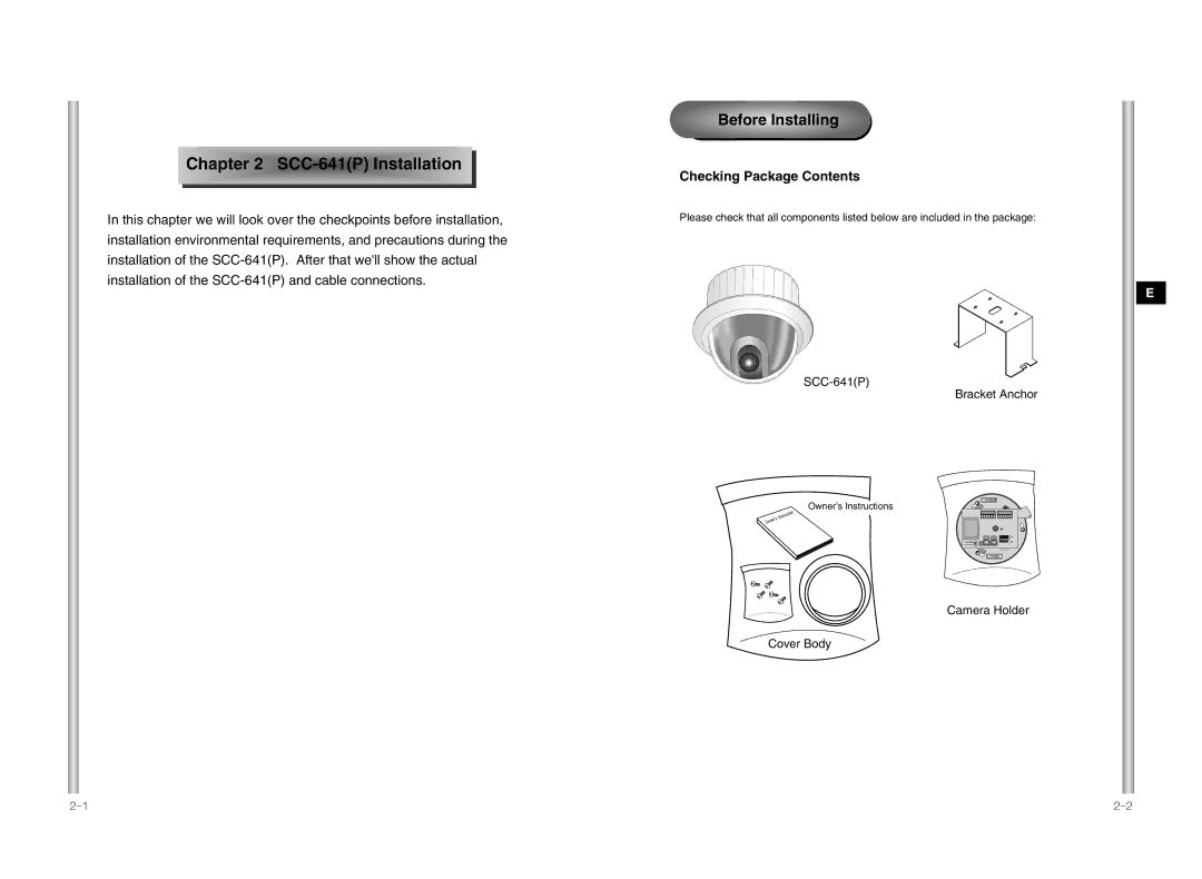 Samsung SCC-641P manual CC-641P Install ation, Before Installing, Checking Package Contents 