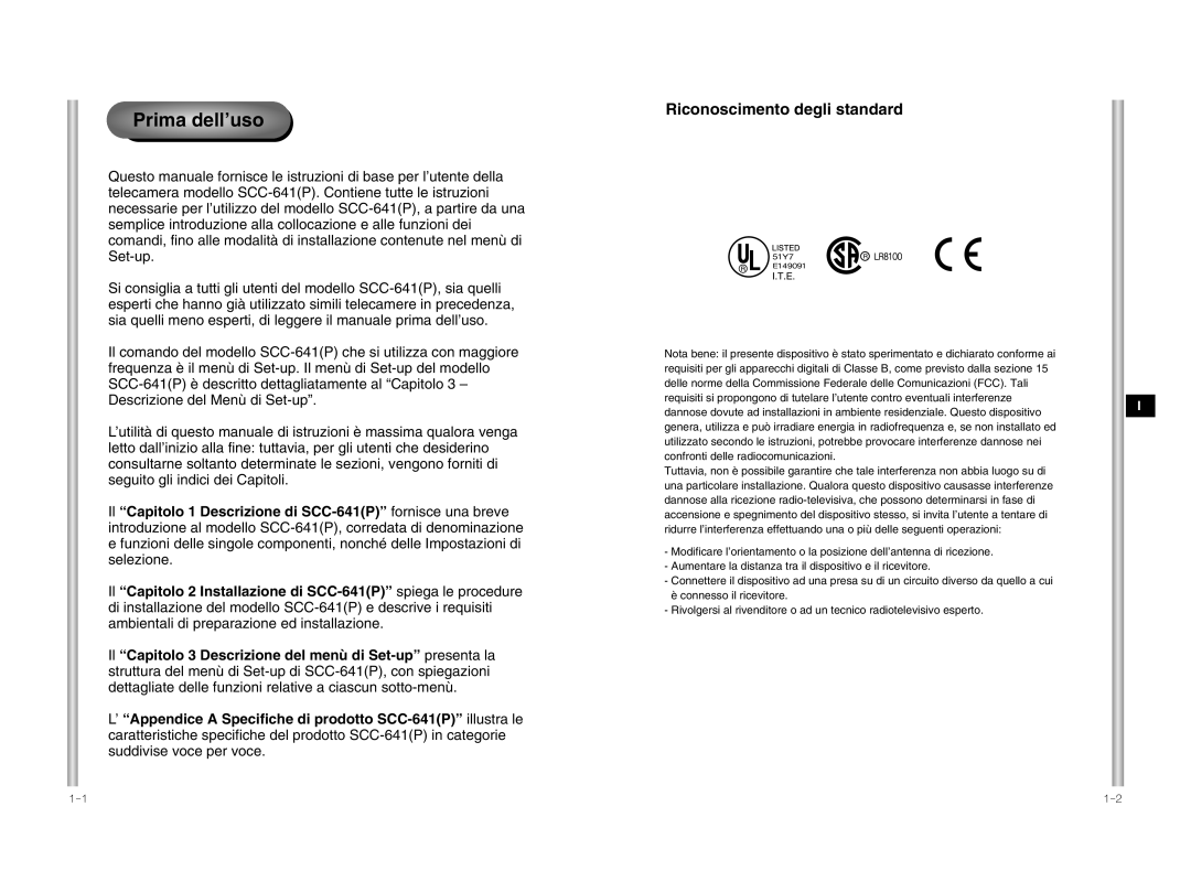 Samsung SCC-641P manual Prima dell’uso, Riconoscimento degli standard 