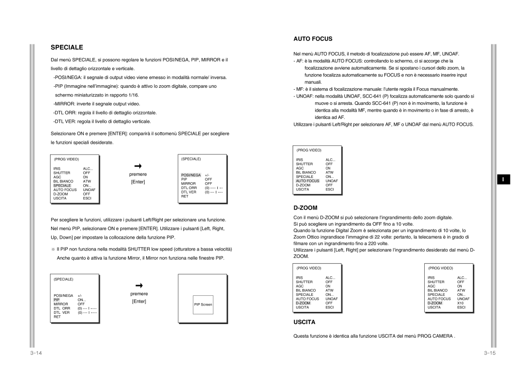 Samsung SCC-641P manual Speciale, Uscita 