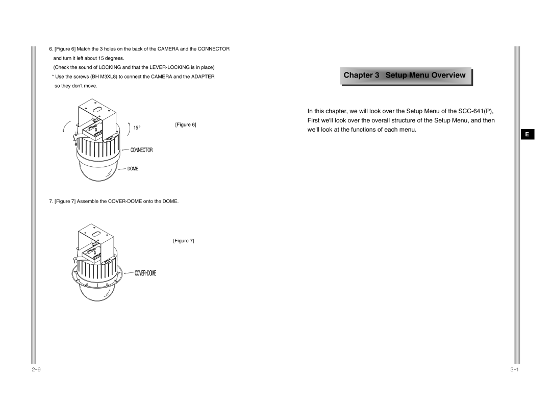 Samsung SCC-641P manual Etup Men u Over view, Assemble the COVER-DOME onto the Dome 