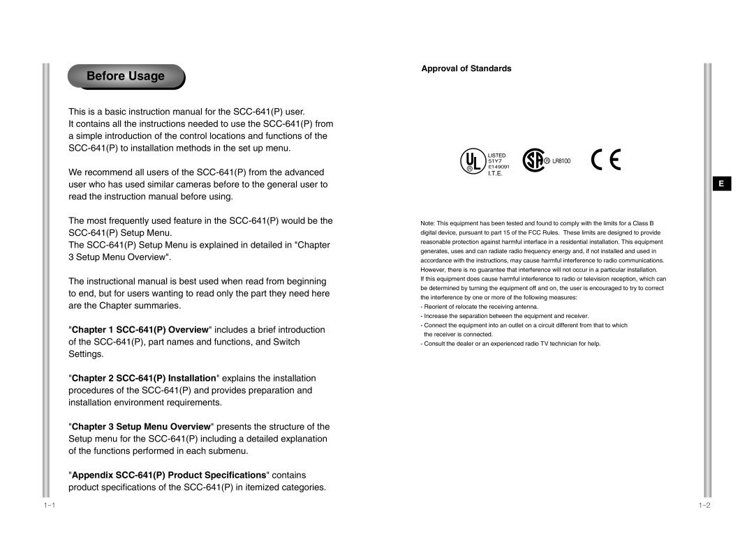 Samsung SCC-641P manual Before Usage, Approval of Standards 