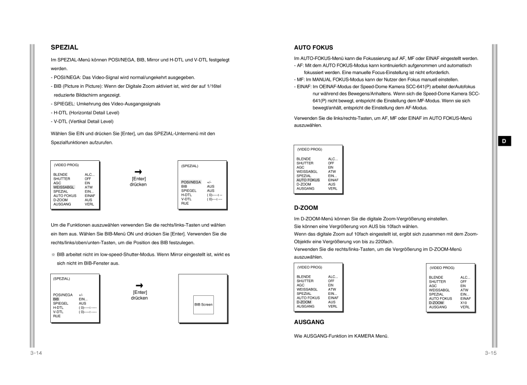 Samsung SCC-641P manual Auto Fokus, Ausgang, Wie AUSGANG-Funktion im Kamera Menü 