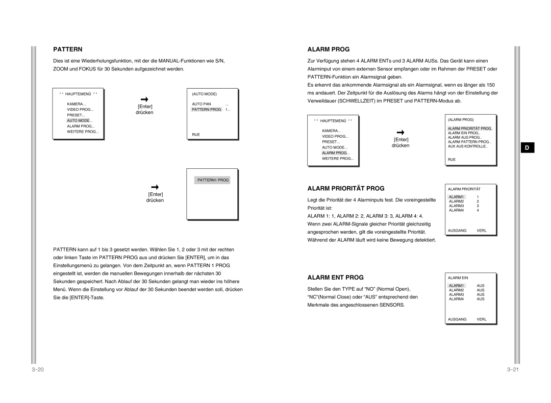 Samsung SCC-641P manual Alarm Prog, Alarm Priorität Prog, Alarm ENT Prog 