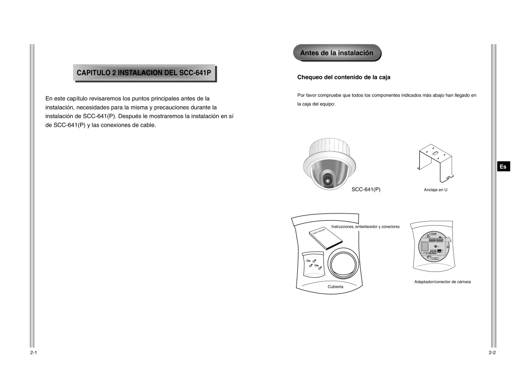 Samsung SCC-641P manual Antes de la instalación, Chequeo del contenido de la caja 