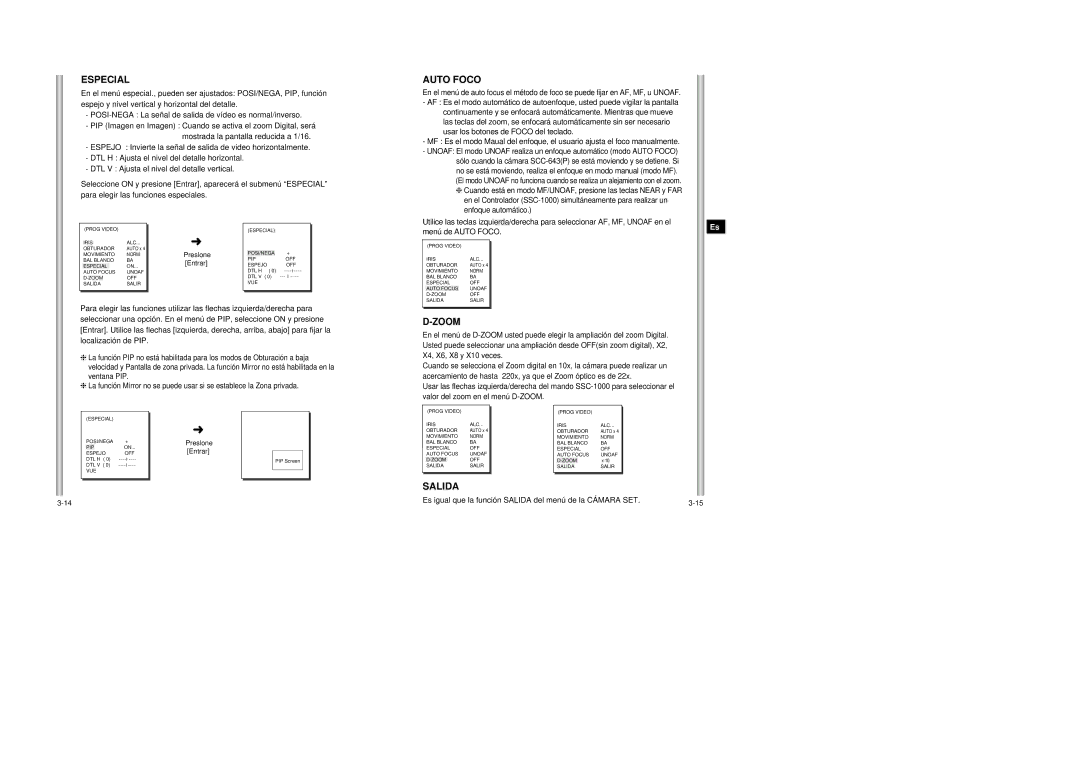 Samsung SCC-643AP manual Especial, Auto Foco, POSI-NEGA La señal de salida de vídeo es normal/inverso, Unoaf 