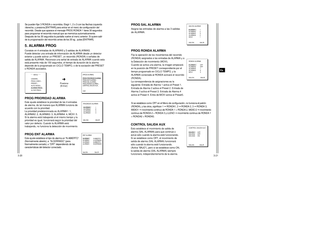 Samsung SCC-643AP manual Alarma Prog 