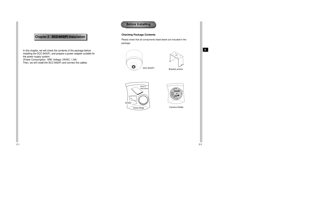 Samsung SCC-643AP manual SCC-643PInstallation Before Installing, Checking Package Contents 