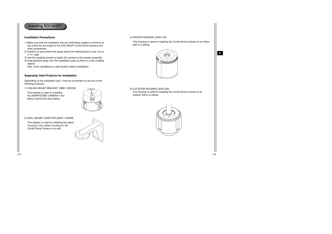 Samsung SCC-643AP manual Installing SCC-643P, Installation Precautions, Separately Sold Products for Installation 