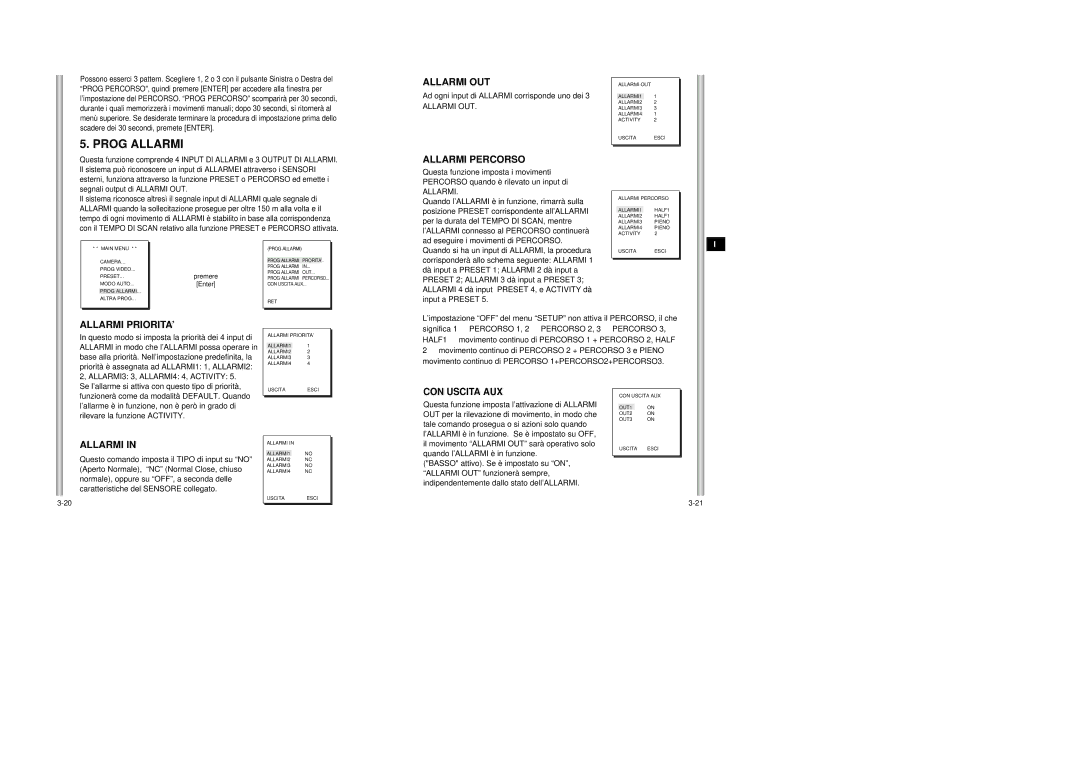 Samsung SCC-643AP manual Prog Allarmi 