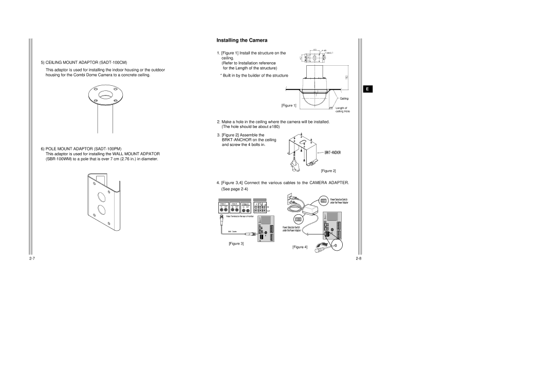 Samsung SCC-643AP manual Installing the Camera, Ceiling Mount Adaptor SADT-100CM, Pole Mount Adaptor SADT-100PM, Ø180 