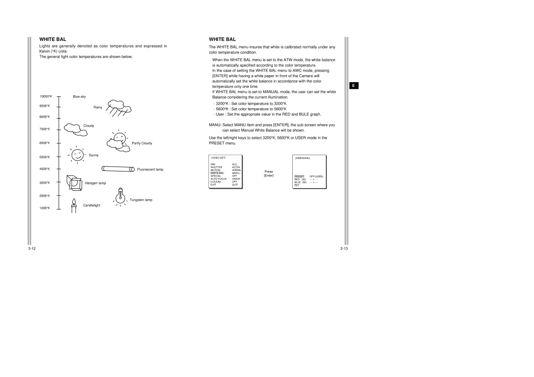 Samsung SCC-643AP manual White BAL, Temperature only one time, User Set the appropriate value in the RED and Bule graph 