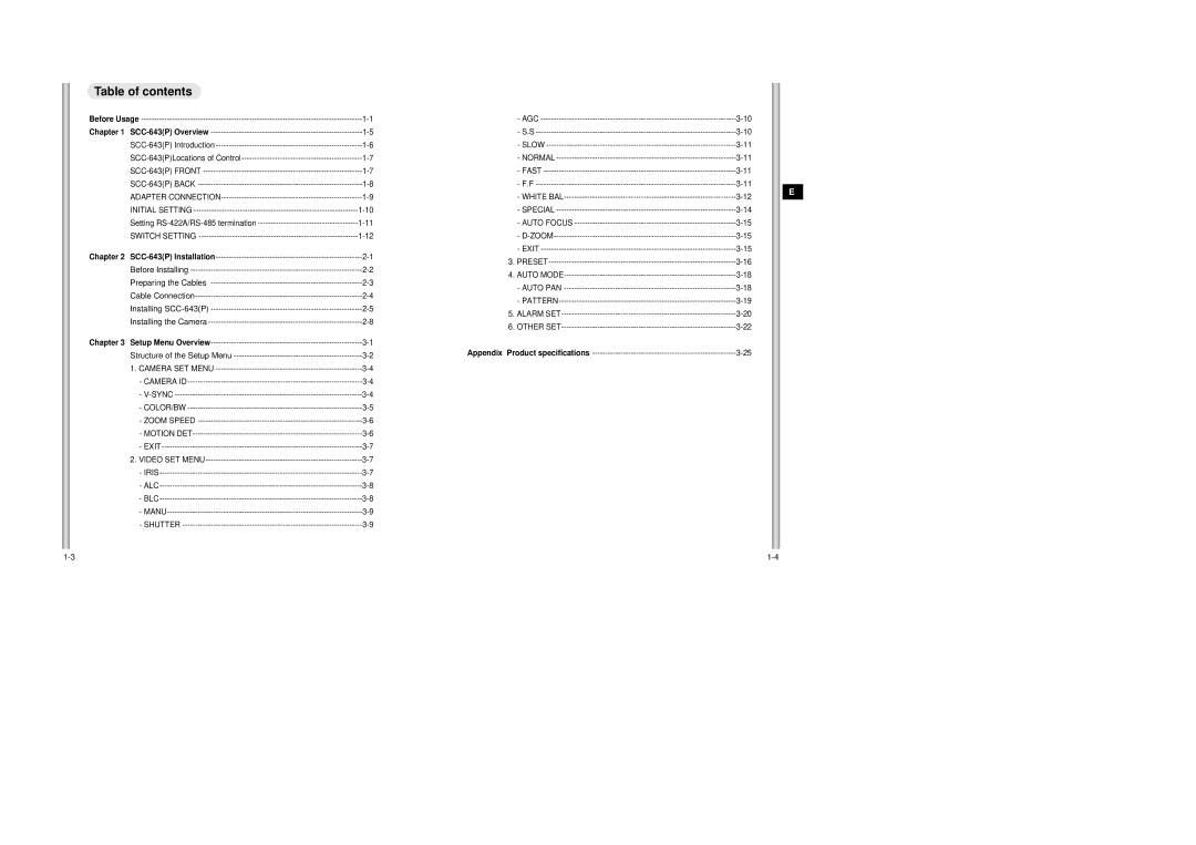 Samsung SCC-643AP manual Table of contents 